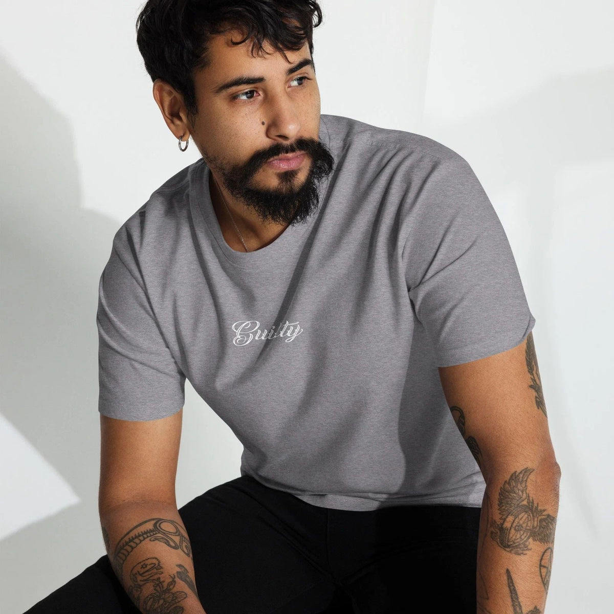 GUILTY Men’s Grey Heavyweight – Premium Cotton Graphic Tee Unisex
