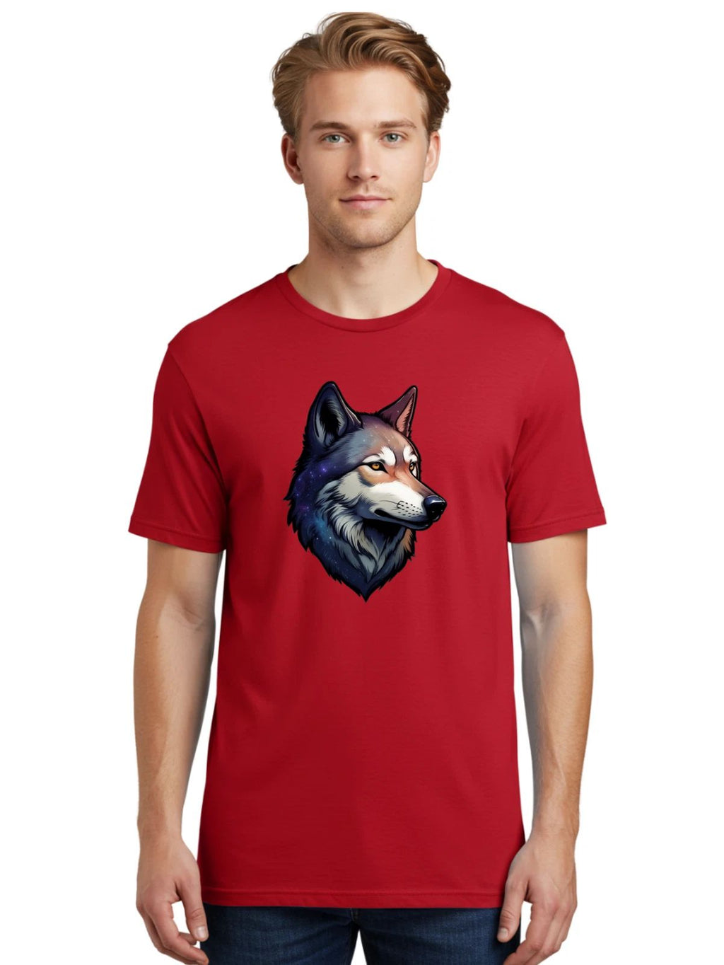 Galaxy-Wolf-Head Mens Graphic Tee, 100% Cotton, Casual Summer Wear Unisex
