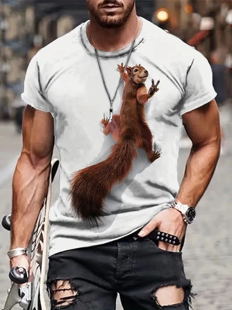 Casual Trendy New Round Neck Short Sleeve with Solid Color 3D Print Real Unisex