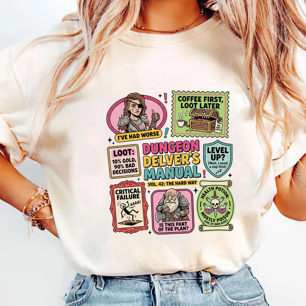 Dungeon Delver’s Manual Shirt Funny D&D Gamer Gift Retro RPG Nerd Tee Unisex