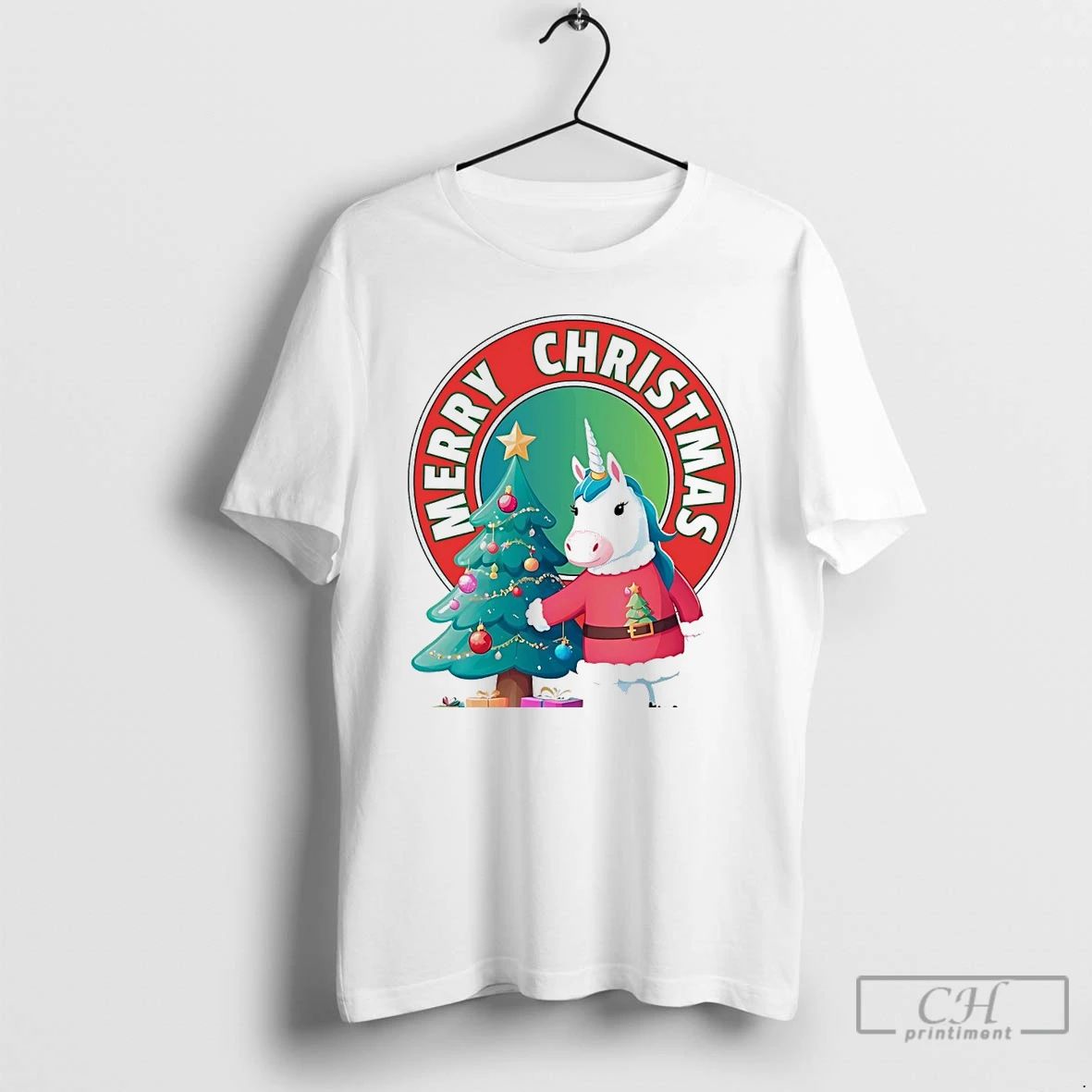 Classic Merry Christmas Unicorn Tree Holiday Gift White T Shirts Unisex