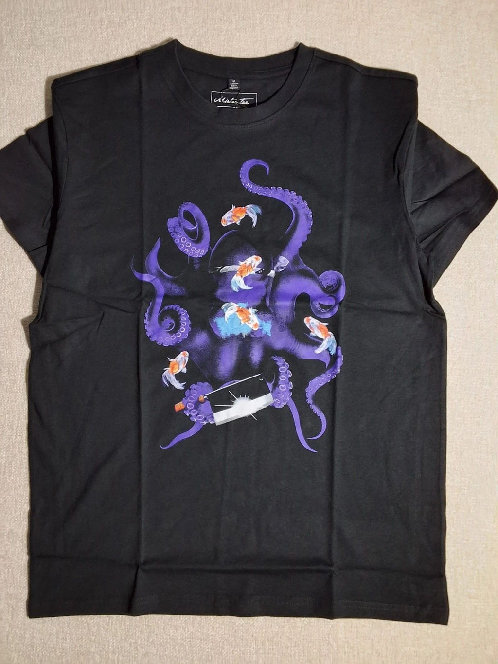 Mister Tee Mens Black Octopus And Fish Tee Medium Unisex
