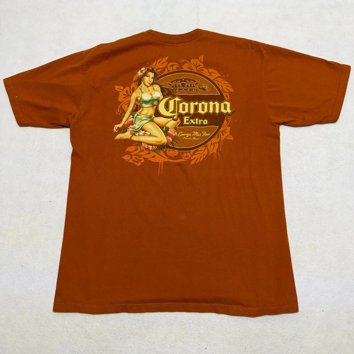 VTG Corona Extra Beer Promo T Shirt Size Large Pinup Girl Island Boho 2000s Y2K Unisex