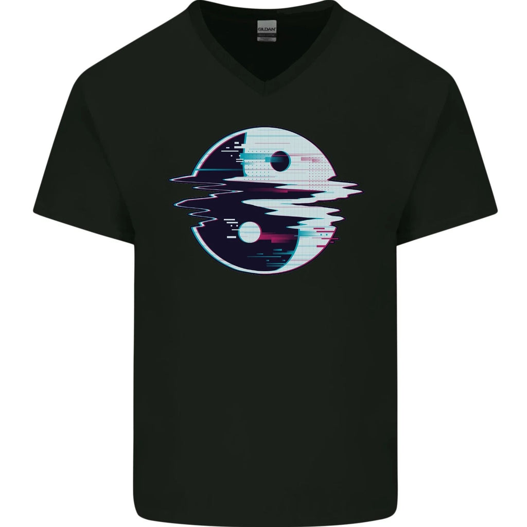 Yin Yang Glitch Yoga Meditation SCI-FI MMA Mens V-Neck Cotton Unisex