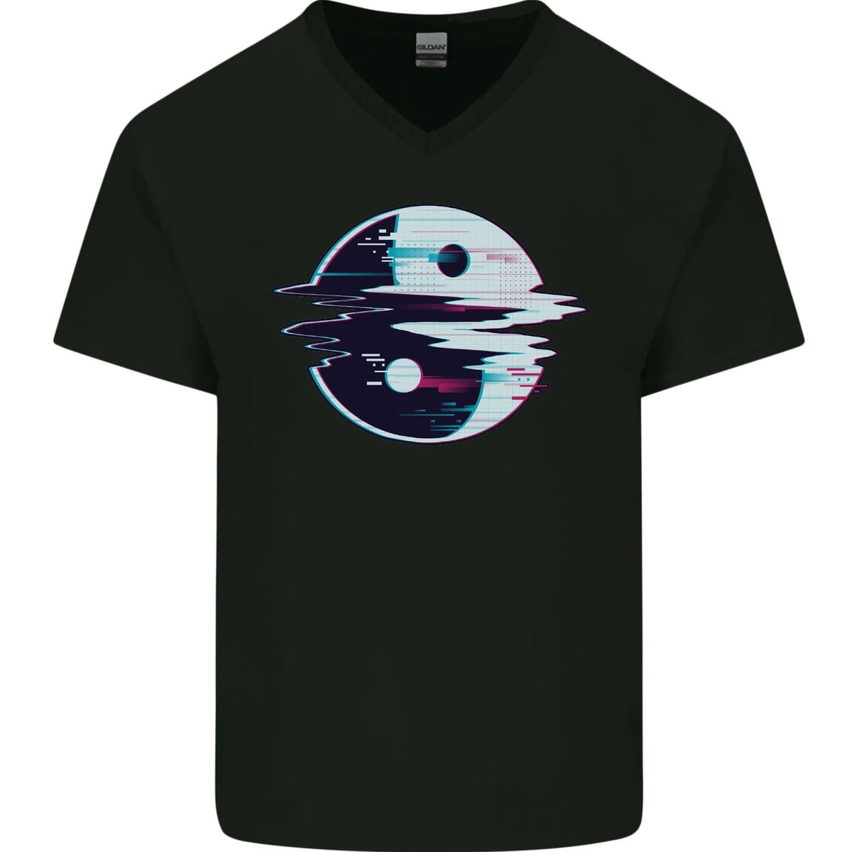 Yin Yang Glitch Yoga Meditation SCI-FI MMA Mens V-Neck Cotton Unisex