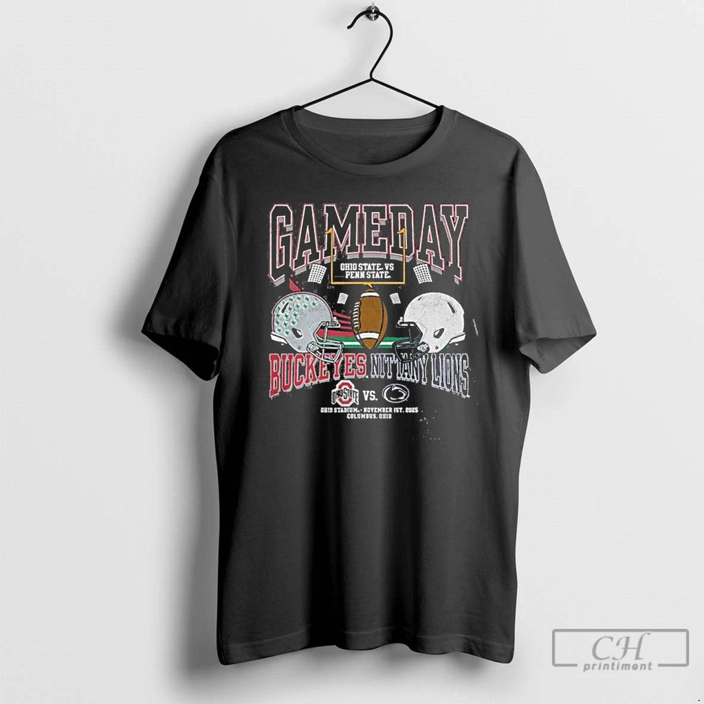 Premium Gameday Football 2025 Ohio State Vs Penn State Helmet T Shirts Unisex