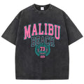 Malibu Beach Acid Washed Graphic Cotton Streetwear Surf Tee Y2K XS-2XL 7 Colors Unisex